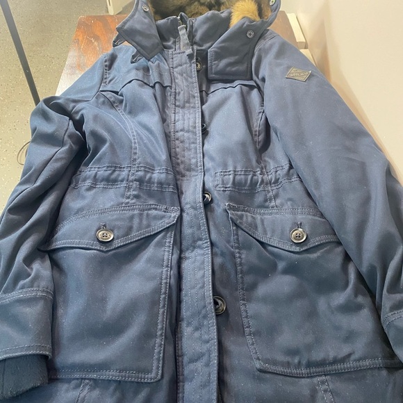Hollister Heritage Col Larg Navy Blue Parka Coat  Hooded Fall Winter Jacket - Picture 7 of 11